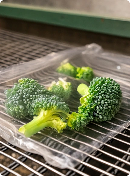 dryferm bag bei der trocknung gefüllt mit brokkoli