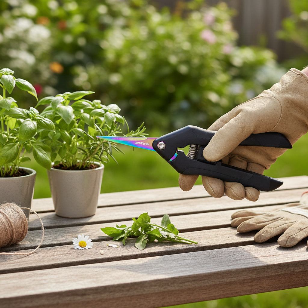 Titan Präzisions Trimmschere gebogen - Edelstahl Indoor-Grow Schere mit gebogenen Titanklingen (Purple Rain)